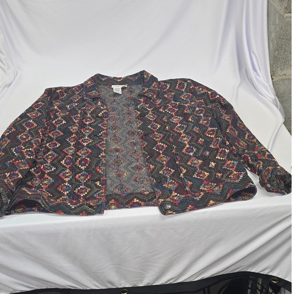 Coldwater Creek Embroidered Geometric Southwestern Jacket Womens Medium Cotton